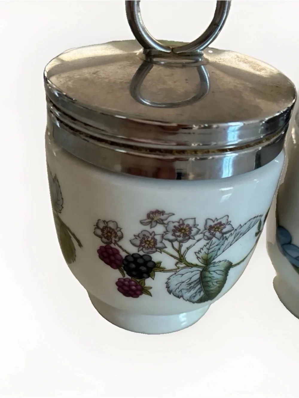 Pair of Vintage Royal Worcester Porcelain Egg Coddlers-Astley Floral & Evesham